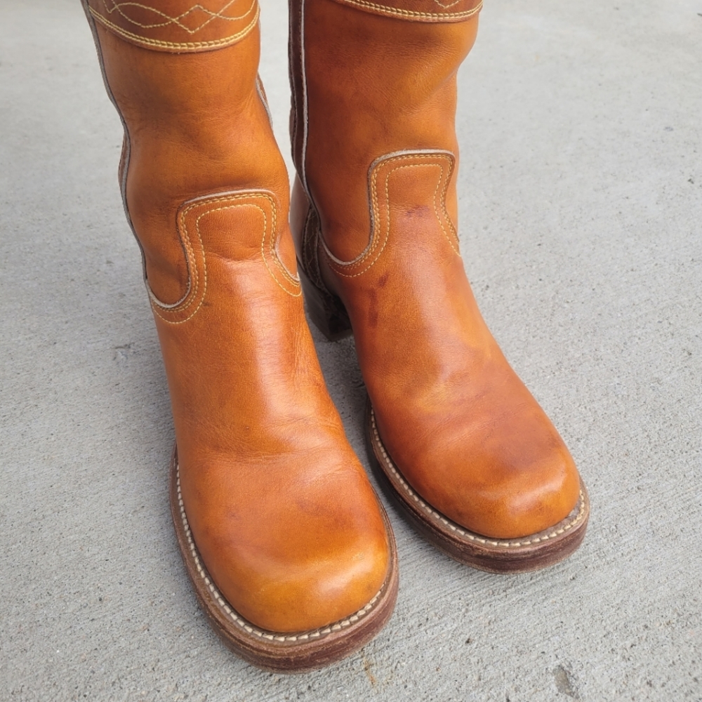 FRYE RARE Vintage Black Label Campus Stitching Horse Knee High Western Boots 7 - Picture 10 of 17
